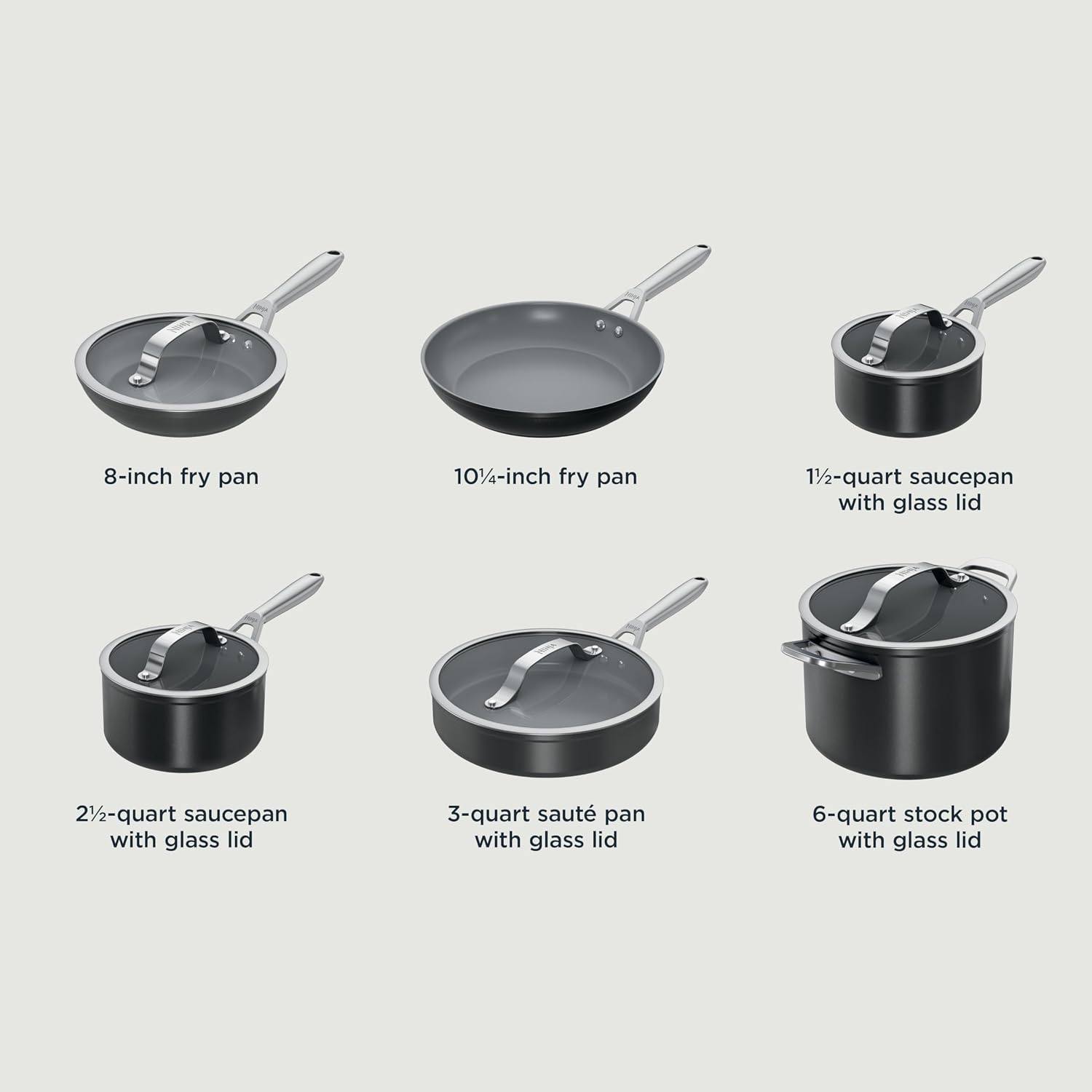 Ninja Ceramic Pro 11-Piece Cookware Set, Non-Stick Pots & Pans Set with Glass Lids, Nontoxic, PTFE Free, Ceramic Coated, Oven Safe, All Stovetops & Induction Compatible, Black, CW39011BK