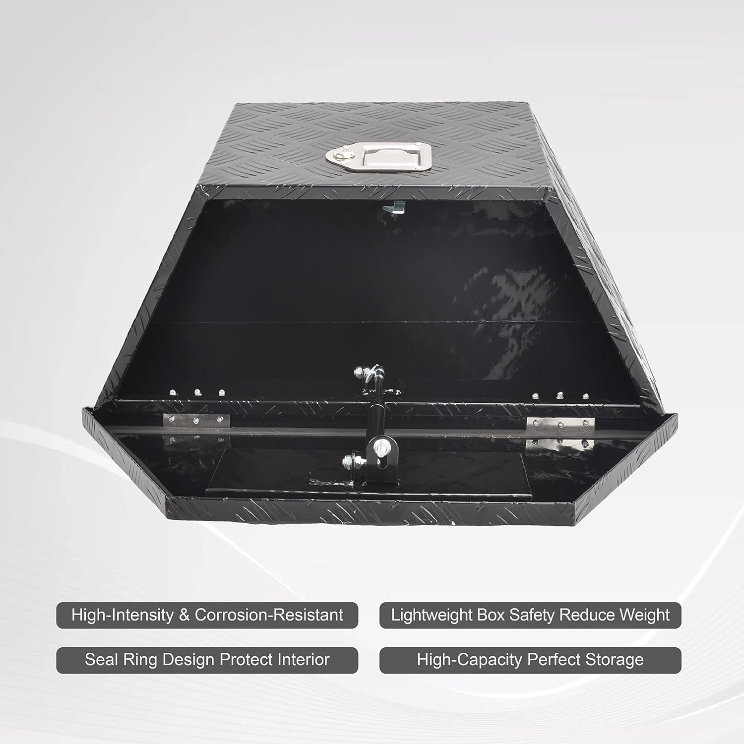 26 Inch Aluminum Utility Trailer Tongue Tool Box Wide Utility Trailer Tongue Toolbox RV Storage OrganizerTrailer Storage Tool Box With Lock & Keys Black,5 Bar Tread (26'X13.3'X12')