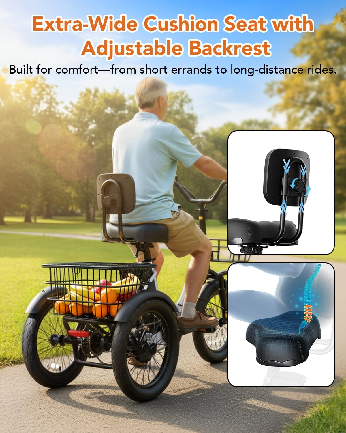 Qlife Triker Electric Bike, Peak 1200W Brushless Motor Folding Trike Ebike, 499Wh Removable Battery, Step-Thru 3 Wheel Electric Bicycle, Up to 55 Miles, 18 Tire Tricycle for Adults