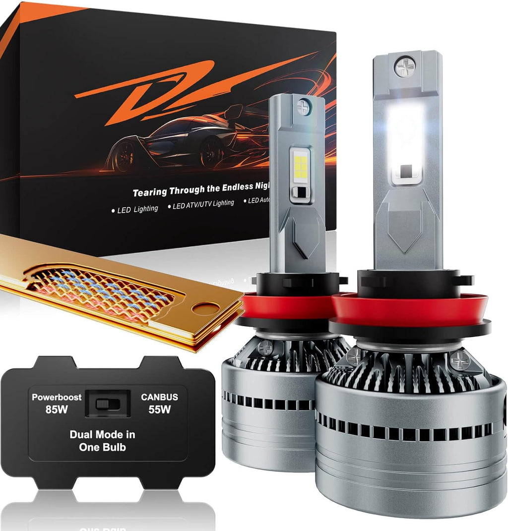 LUXSTER | Dracarys 100000LM H11 H9 LED Bulbs with Vapor Chamber Cooling, 55W/85W Dual Power Mode, CANBUS Ready, H8 H16 Fog Lights, 6500K Xenon White, 2 Pack