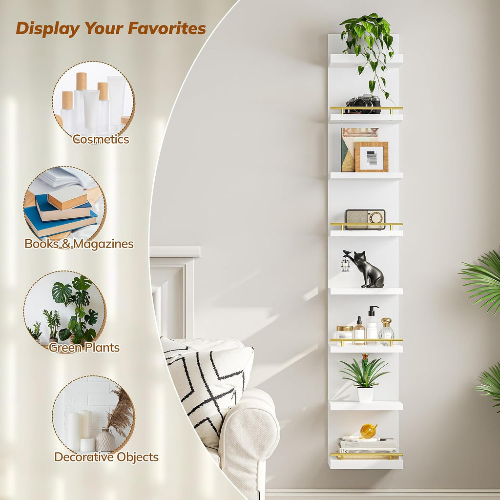 DurayLoly 2 Pack 8 Tier Wall Shelf Unit, White Floating Shelves, Display Shelf with LED Light, Floating Shelf for Living Room, Bedroom or Vanity Storage
