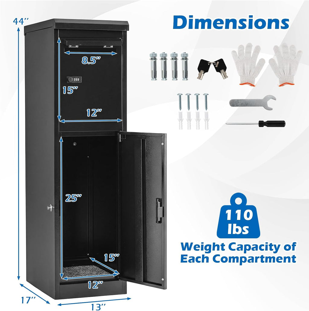 Goplus Package Delivery Boexes for Outside, 12.5' x 16.5' x 43.5' Galvanized Steel Parcel Drop Boxes with Lock, Anti-Theft Design, Package Mailbox for Home, Office, Yard, Curbside