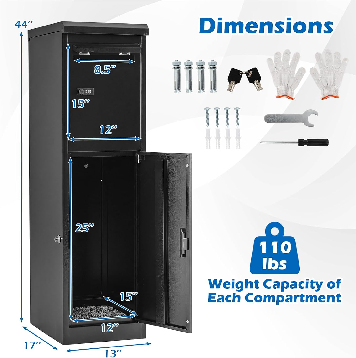 Goplus Package Delivery Boexes for Outside, 12.5' x 16.5' x 43.5' Galvanized Steel Parcel Drop Boxes with Lock, Anti-Theft Design, Package Mailbox for Home, Office, Yard, Curbside