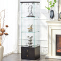 Modern Glass Display Cabinet 3-Shelf Curio Cabinets with 2 Storage Drawers,Tempered Glass Collection Display Showcase for Living Room Home Office,Black