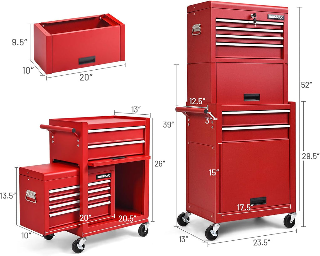 ERGOMASTER 6-Drawers Tool Chest, High Capacity Tool Storage Cabinet with Wheels and Locking System, Removable Tool-Box Bench for Garage -Upgrade 6 & Red