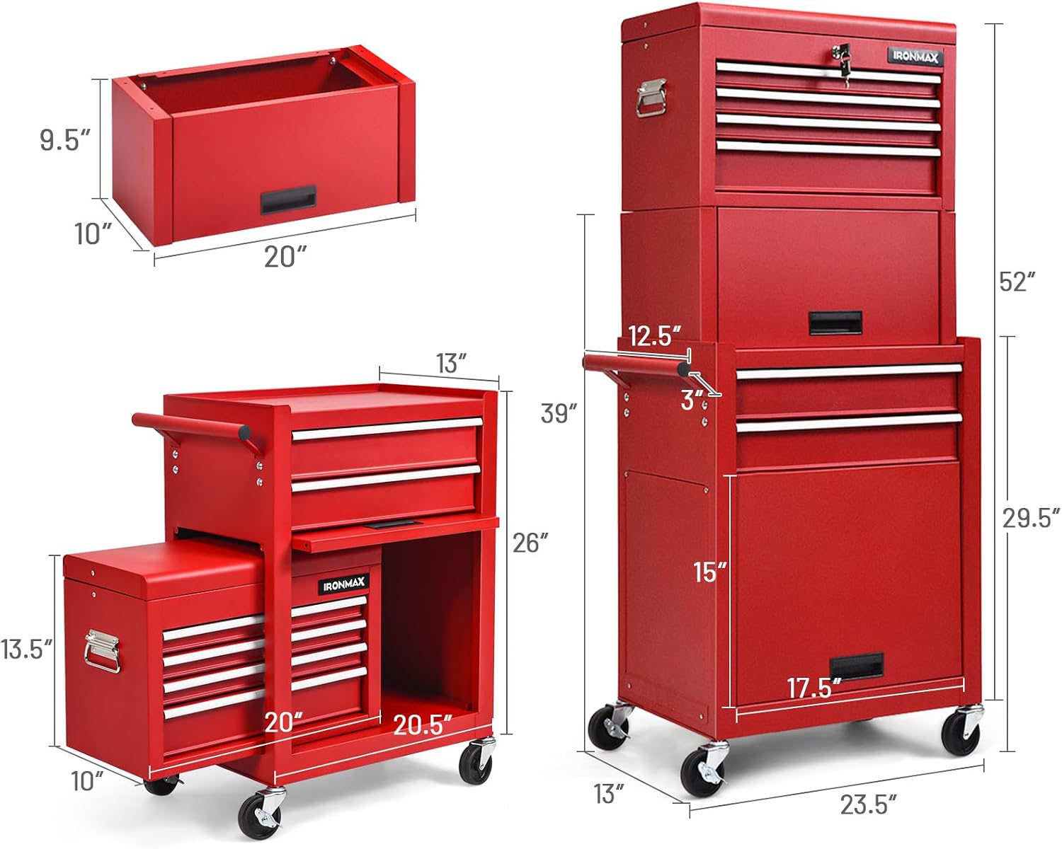 ERGOMASTER 6-Drawers Tool Chest, High Capacity Tool Storage Cabinet with Wheels and Locking System, Removable Tool-Box Bench for Garage -Upgrade 6 & Red