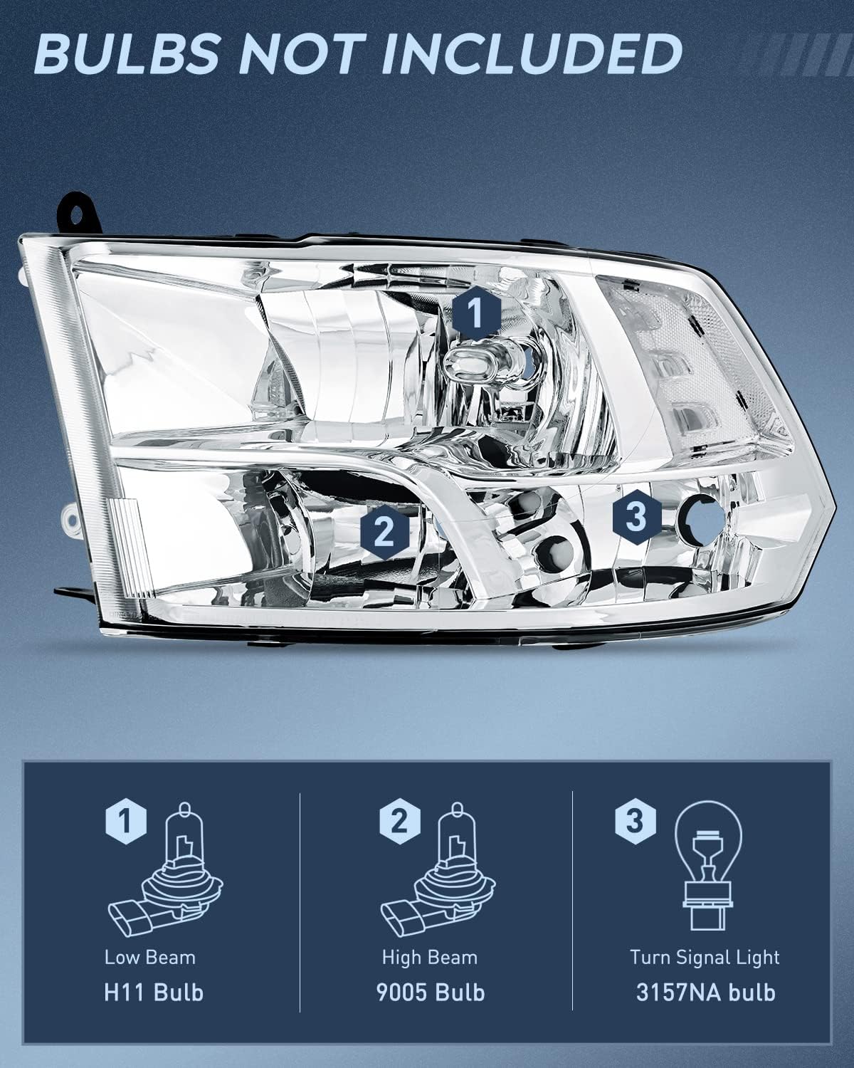 Nilight Headlight and Taillight Assembly Combo Compatible with 2009 2010 2011 2012 2013 2014 2015 2016 2017 2018 Dodge Ram for Quad Models Chrome Housing Clear Reflector with Red Housing Tail Light