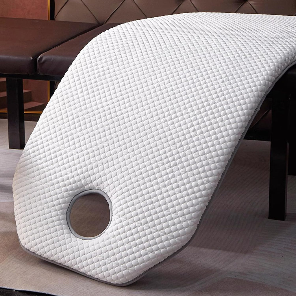 Thicken Topper for Massage Bed 7Cm Spa Massage Table Pad with Elastic Band Beauty Salon Bed Pad Non-Slip Lash Bed Cushion for Beauty and Massage Round Trapezoid Head,White/b(t),60 * 180cm(H)