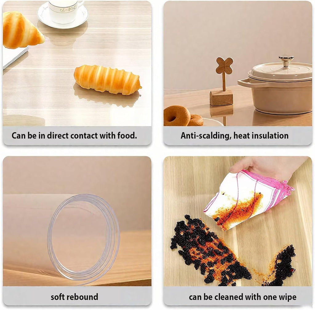 Large Transparent Computer Desk Mat Plastic Desktop Protector, 3mm PVC Writing Pad with Round Edge, Waterproof Wipeable Non-Slip Table Protector