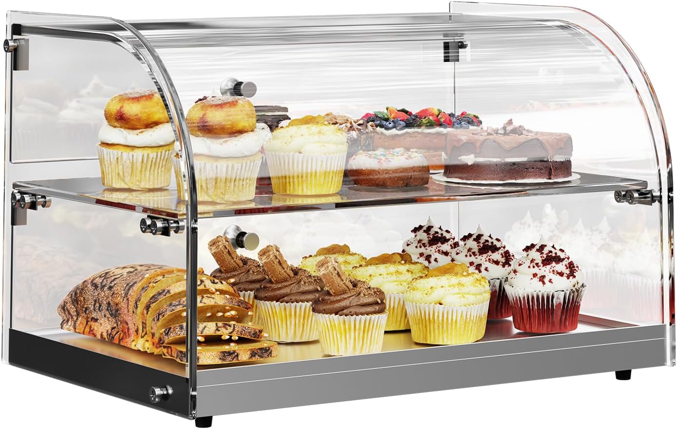 1.59 Cu.ft Malphi Large Pastry Display Case Countertop | Commercial Bakery Display Stand Cupcake Holder Tempered Glass | Large Bread Cookie Display Box | 22.1' x 15.2' x 14.6' | 27.5 lbs |