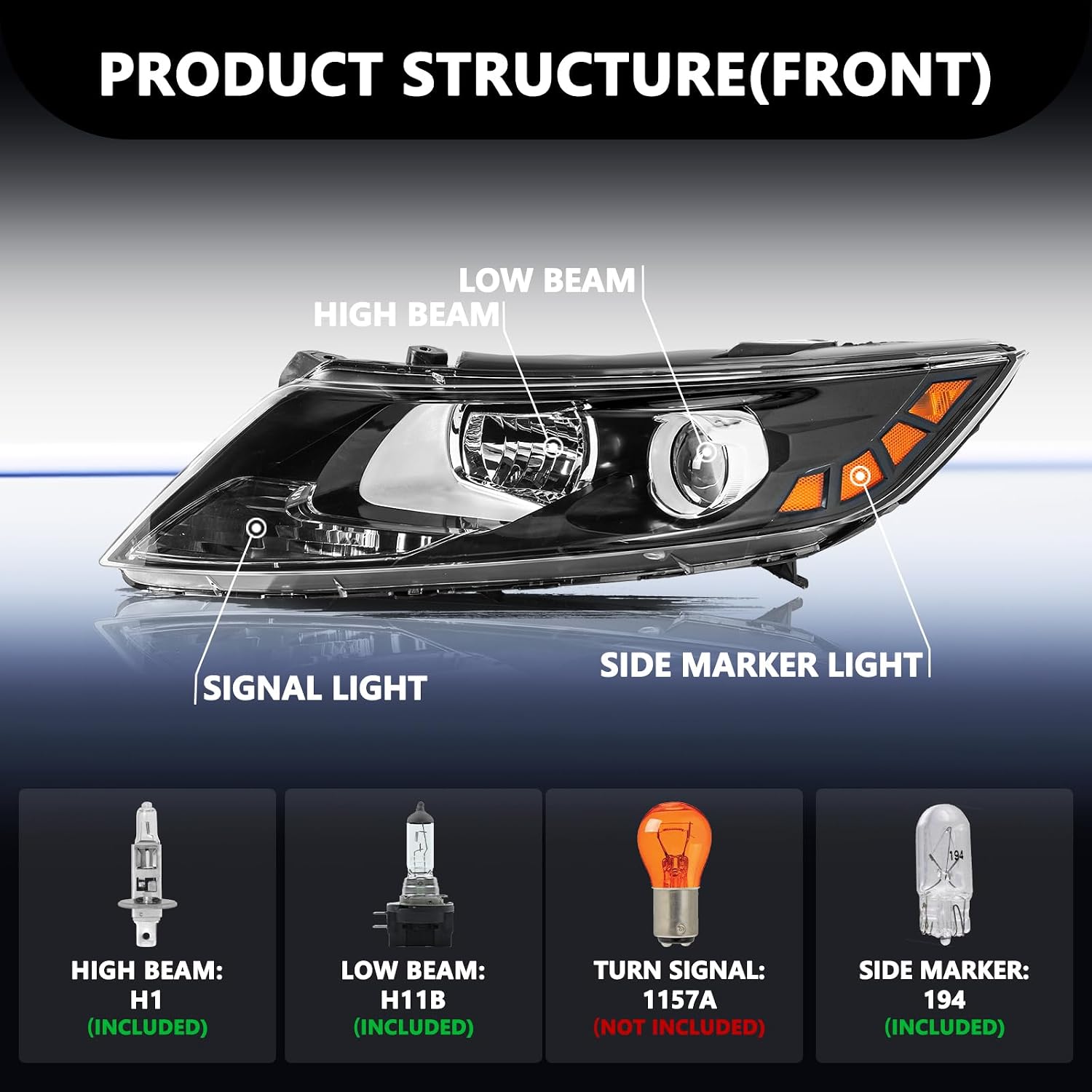 Aosky Compatible With 2011-2013 Kia Optima Headlights Halogen Headlamp Assembly OE Black Housing with Amber Reflector Driver and Passenger Side