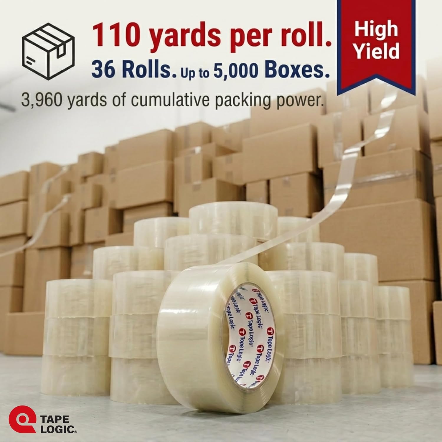Tape Logic Packing Tape (36-Rolls), 2' x 110 yd - Heavy Duty Packaging Tape Refill for Shipping, Moving, Order Fulfillment, Acrylic 2.6 Mil