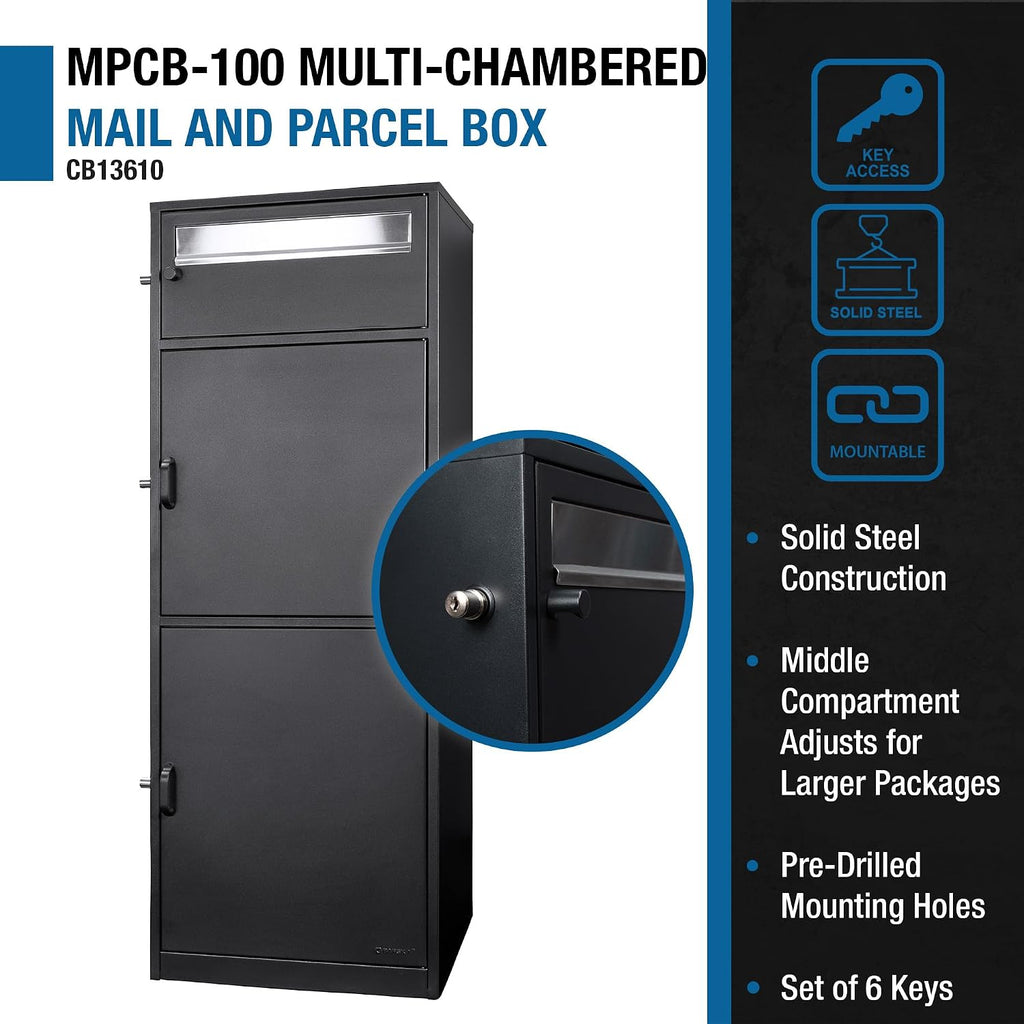 Barska Large Package Delivery Parcel Mail Steel Drop Box for Porch with Advanced Push Lock & Patented Shelf for Large Parcel - Delivery Boxes for Outside - Package Delivery Box - Parcel Drop Mailbox