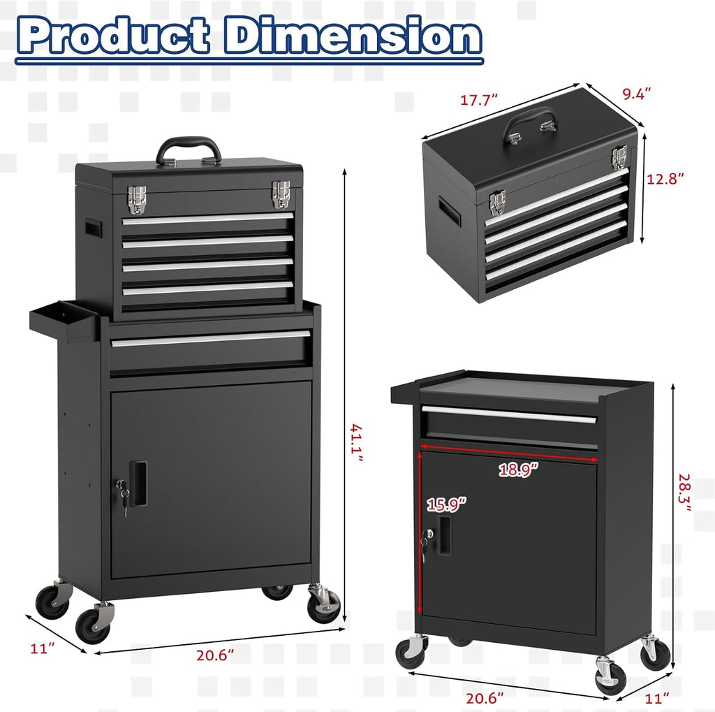 Rolling Tool Box with Wheels, 5-Drawer High Capacity Tool Chest with Wheels, Removable Storage Toolbox with Lock for Garage, Workshop