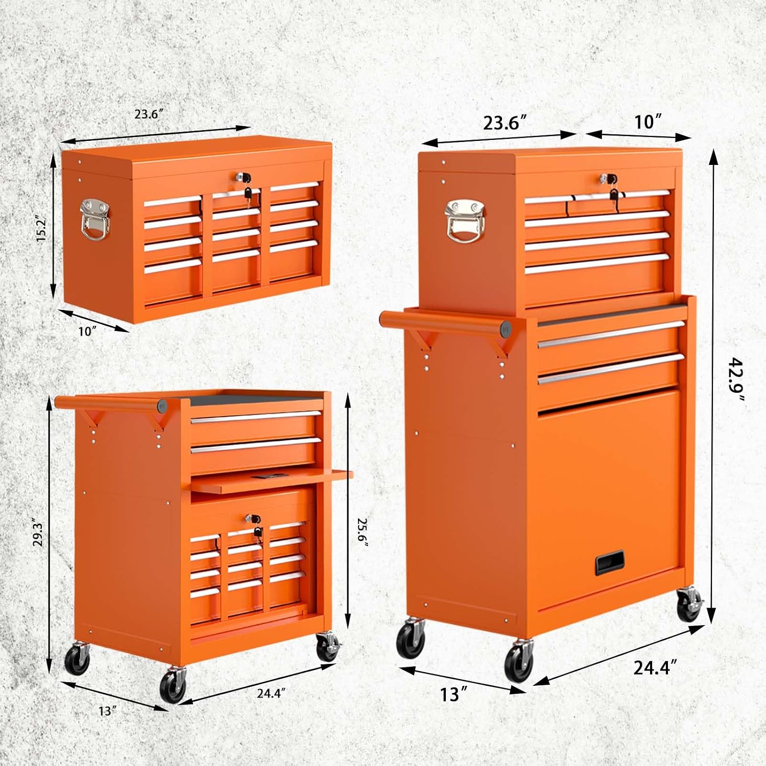 8-Drawer Tool Chest with Wheels,High Capacity Rolling Tool Box with Wheels,Locking Mechanical Tool Chest,Metal Tool Box for Garage Workshop (Orange)