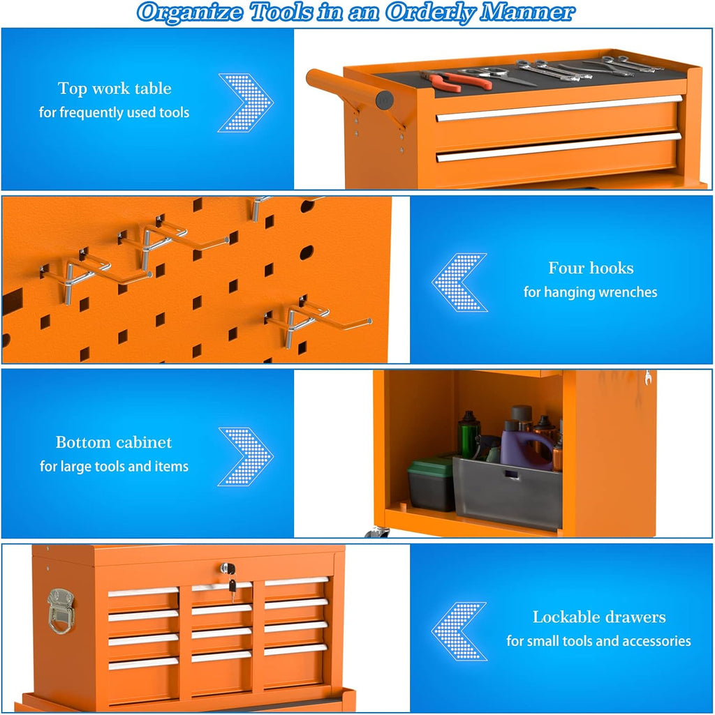 Go Big 8-Drawers Tool Chest Tool Box, Rolling Tool Chest with Wheels, Rolling Tool Box with Wheels, Garage Tool Storage Cabinet on Wheels, Locking System Toolbox(Cool Orange)