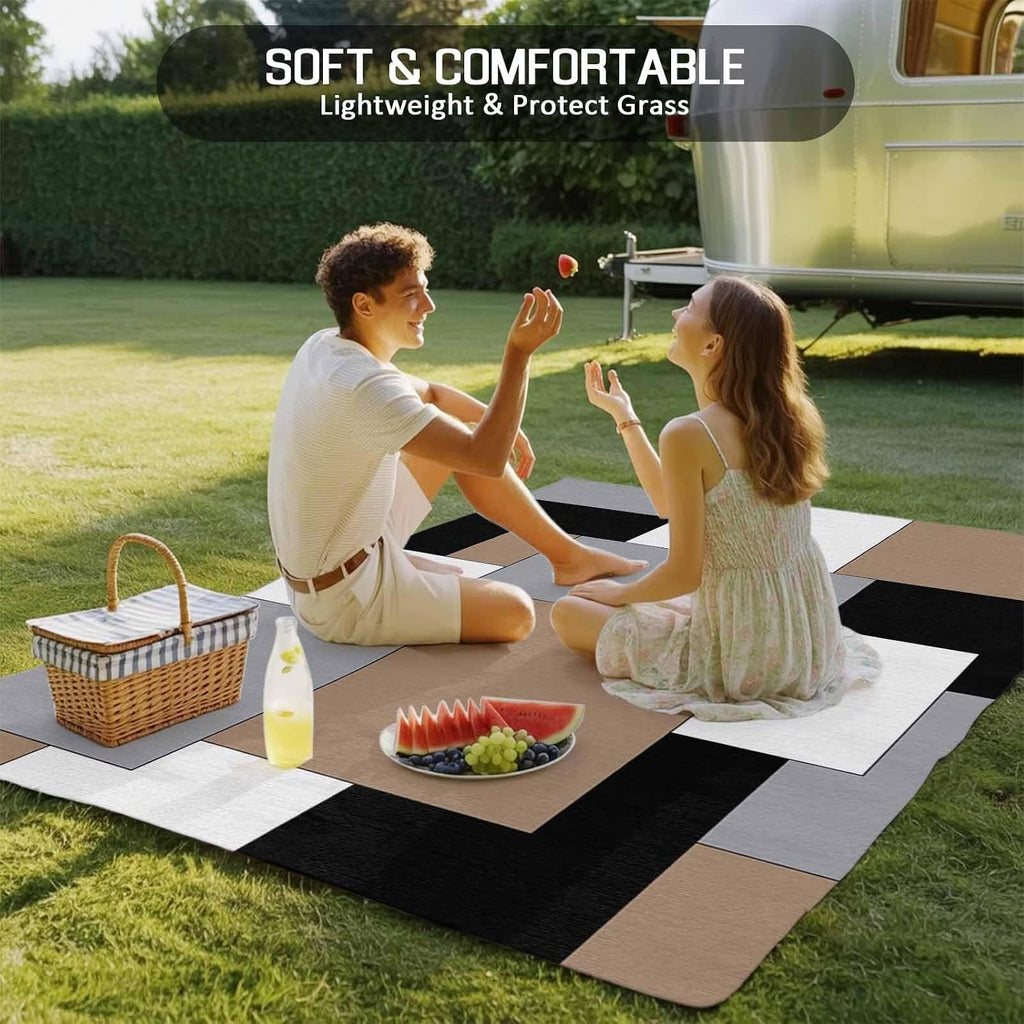 Outdoor Rug 4x6ft Minimalist Art Geometric Check Color Blocks Patio Area Rugs Waterproof Easy Cleaning Non Shedding Thick Mats Colorful Carpet for Indoor Outdoor Porch Deck Backyard Balcony