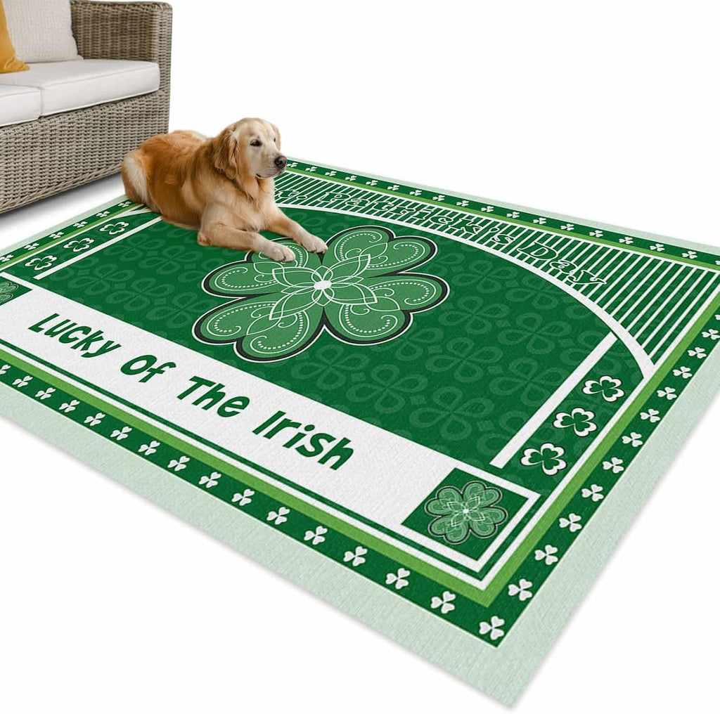 Outdoor Rug 4x6ft Irish Festival Celtic Knots Lucky Shamrock Patio Area Rugs Waterproof Easy Cleaning Non Shedding Thick Mats Stripe Carpet for Indoor Outdoor Porch Deck Backyard Balcony