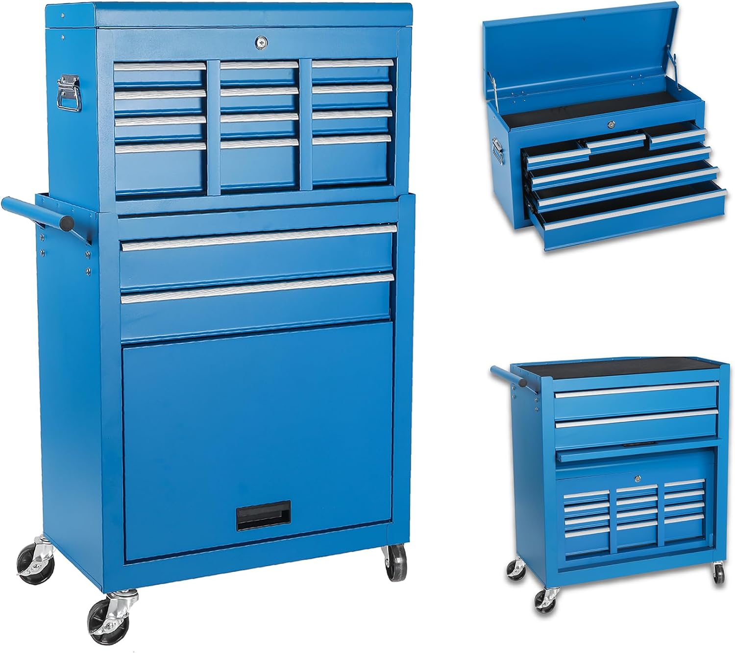 8 Drawers Tool Cart on Wheels with 1 Cabinet, Multifunctional Removable Rolling Storage Tool Chest Set,Tool Trolley Organizer Tool Box for Garage,Warehouse,Workshop,Repair Shop (42.5'H - Blue)