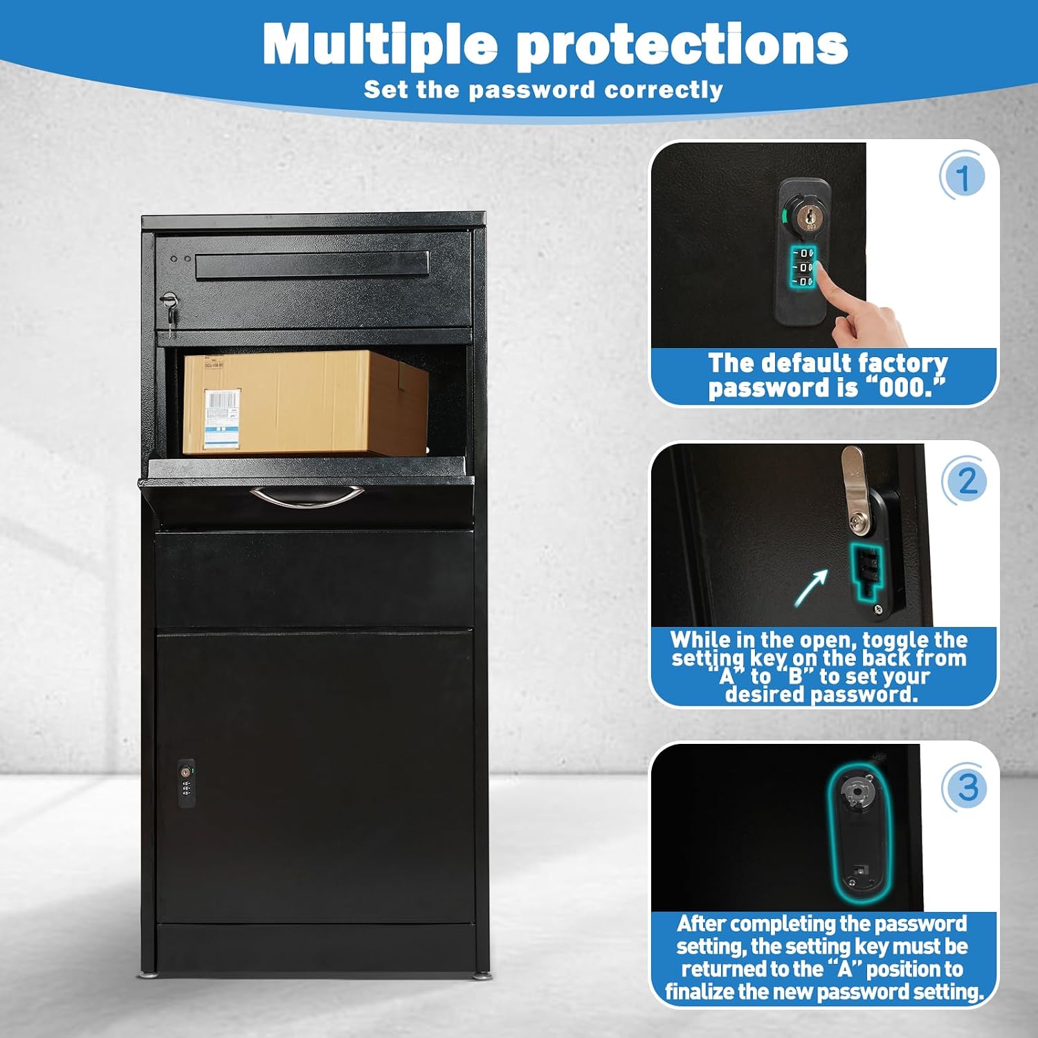 44.9Inch Express Package Delivery Box for Outside, Ultra Large Parcel Drop Boxes with Lock Made of Automotive Steel, Waterproof Anti-Theft Parcel Drop Box with Secure Storage for Home Business, Black