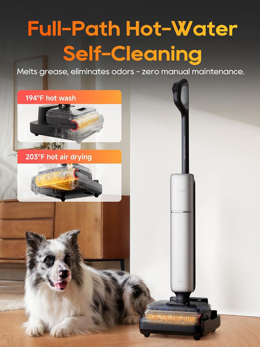 DREAME Aero Pro Wet Dry Vacuum Mop, Ultra-Slim with Hot Self-Cleaning/Self-Drying, 0 Hair Tangle Great for Pet Owner, Powerful Wet Dry Vacuum with 60min Runtime, Pick-up & Mop at The Same Time