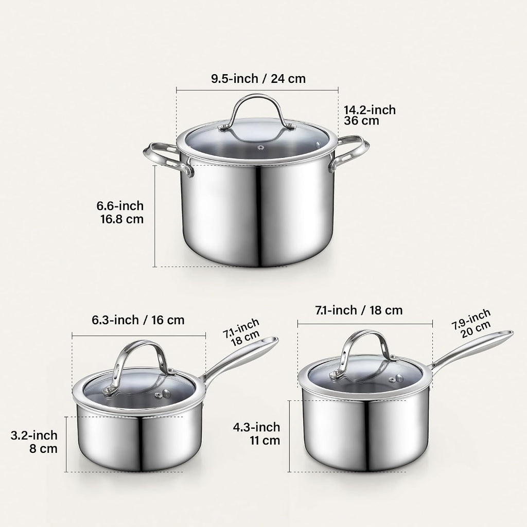 Cooks Standard Multi-ply Clad Stainless Steel Cookware Set, Includes Saucepans and Stockpot with Lids, Cool Grip Handles, Induction Compatible, Dishwasher and Oven Safe, 6-Piece
