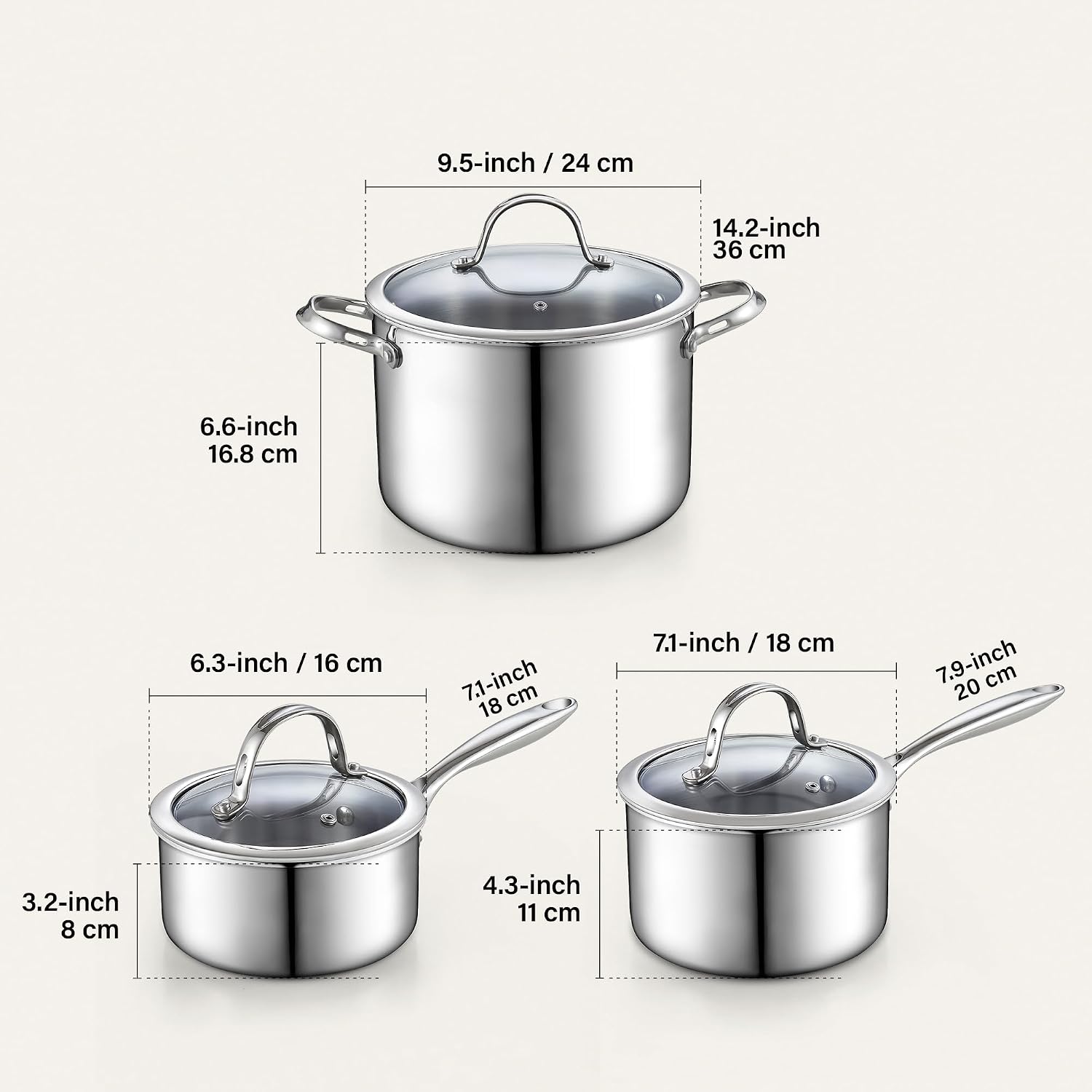 Cooks Standard Multi-ply Clad Stainless Steel Cookware Set, Includes Saucepans and Stockpot with Lids, Cool Grip Handles, Induction Compatible, Dishwasher and Oven Safe, 6-Piece