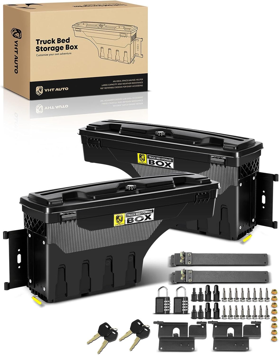 YHTAUTO Set of 2 Truck Bed Storage Tool Box Lockable Compatible with 2015-2023 Chevrolet Colorado GMC Canyon, 2019-2021 Fits 74' Bed, Swing Waterproof Wheel Well ToolBox