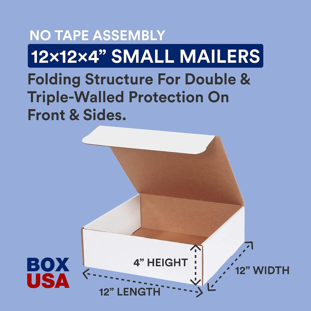 BOX USA Shipping Boxes Small 12'L x 12'W x 4'H, 50-Pack | Corrugated Cardboard Box Mailer for Packing, Moving and Storage 12124