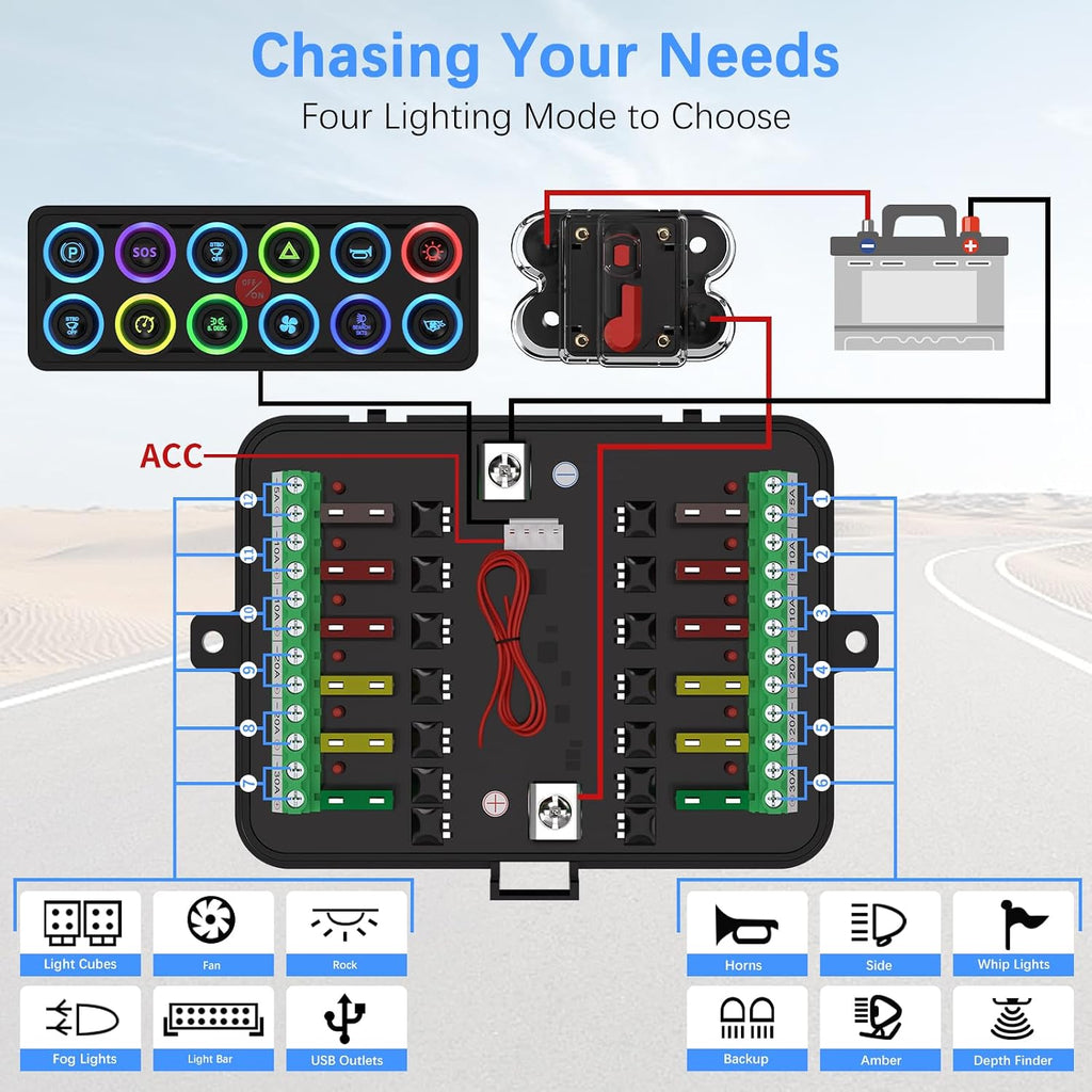 MaySpare Switch Panel Upgraded Multicolored Toggle Momentary Pulse Panel,Electronic Relay System for Yachts Trucks Off-Road Vehicles RVs SUVs UTVs ATVs- IP68 Waterproof (12 Gang Switch Panel)