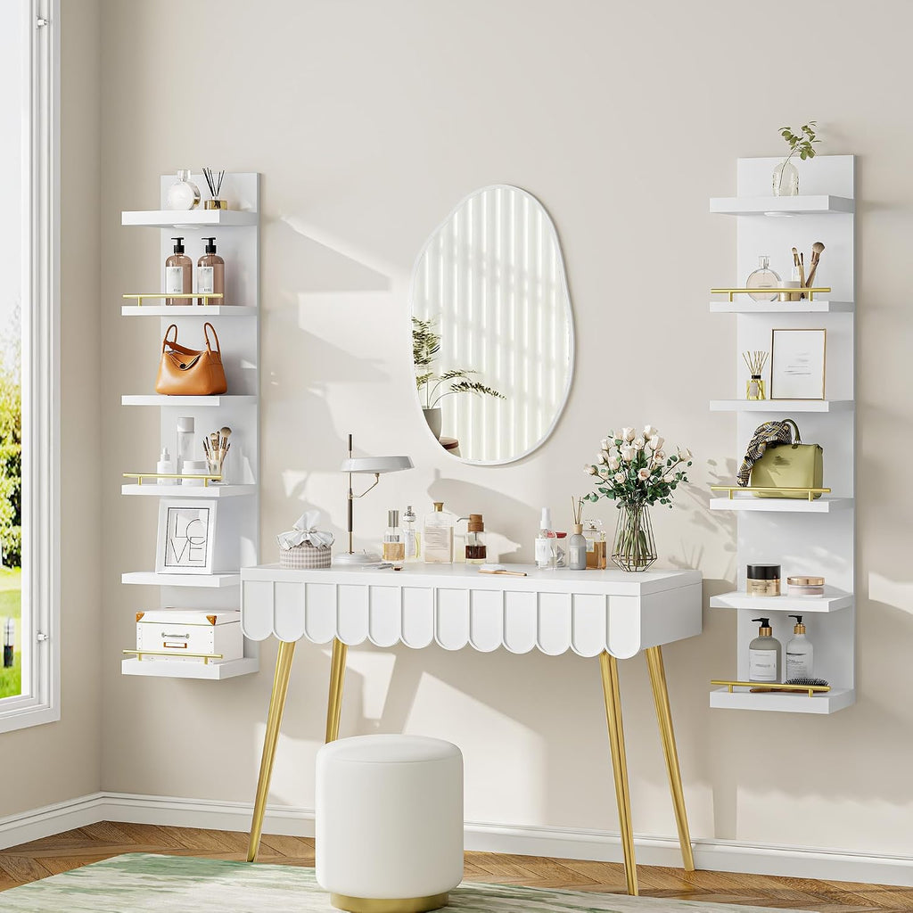 DurayLoly 2 Pack 6 Tier Wall Shelf Unit, White Floating Shelves, Display Shelf with LED Light, Floating Shelf for Living Room, Bedroom or Vanity Storage