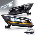 VLAND LED Projector Headlights Assembly for [Honda Accord 8th Gen 4-Dr Sedan 2008 2009 2010 2011 2012 (NOT fit 2-Dr Coupe)] with Sequential Turn Signal, YAA-HD-0145AH, Both Side (Hella)