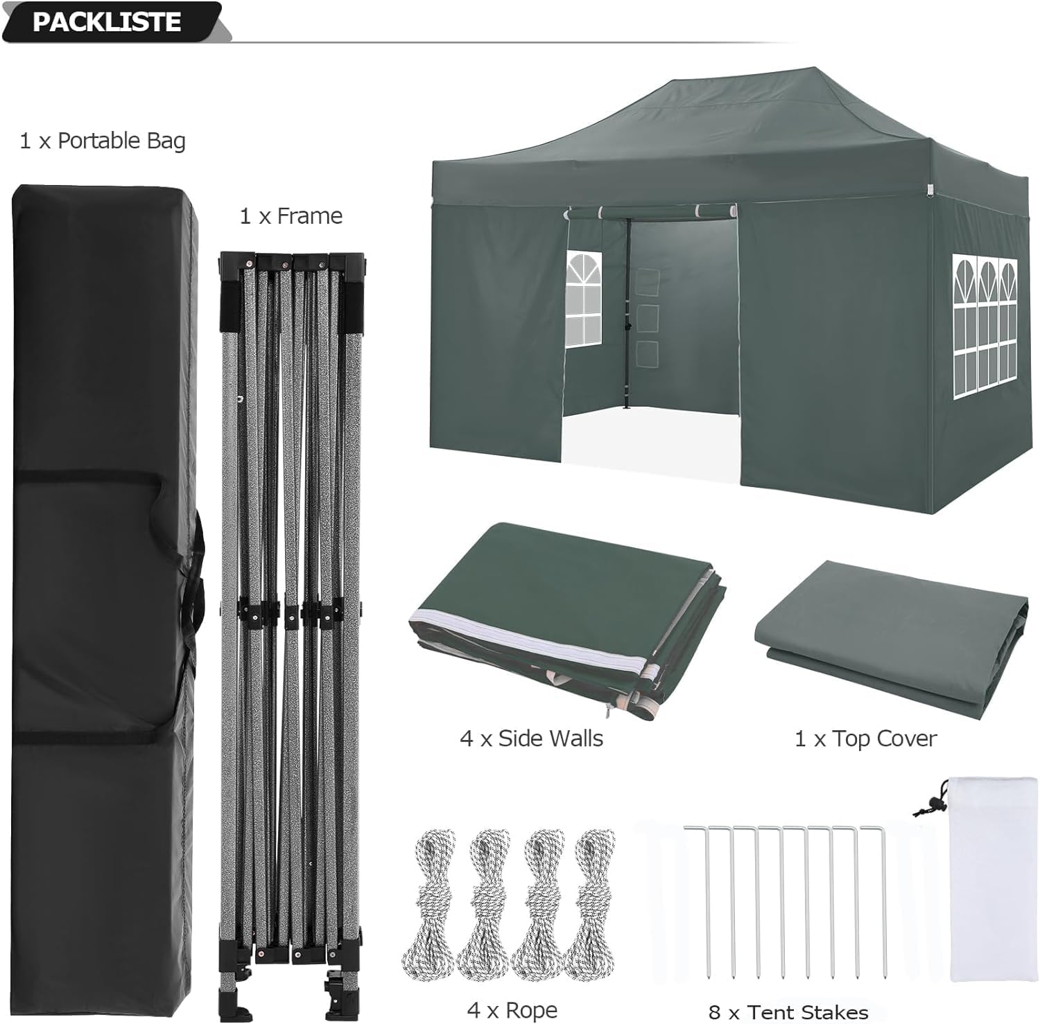 COBIZI 10x15 Pop up Canopy Tent Heavy Duty, Easy Set-up Commercial Outdoor Party Tent, 100% Waterproof Wedding Tents Gazebo, 3 Height Adjustable with Wheeled Bag, Gray