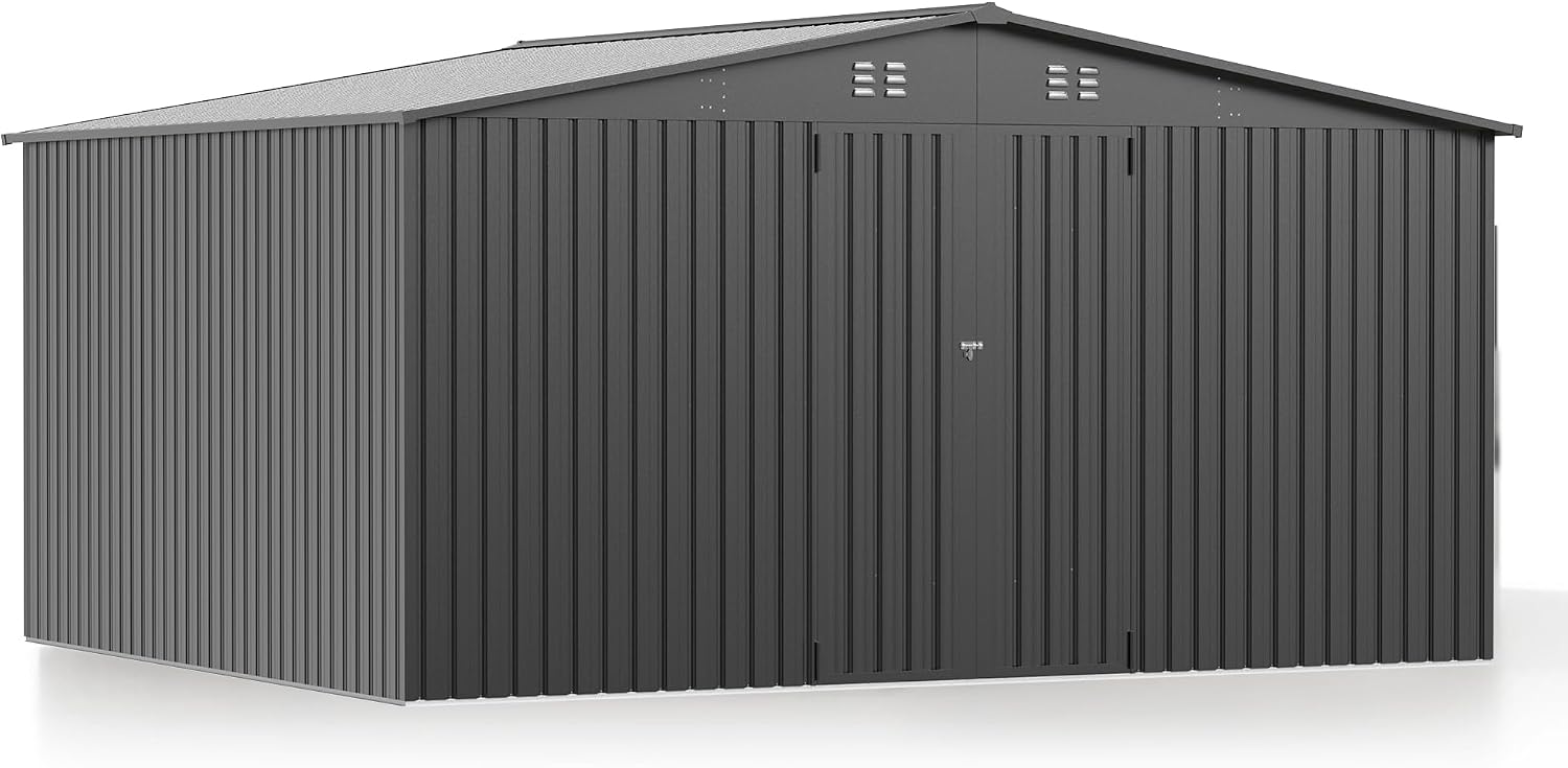 12 x 14 FT Metal Outdoor Storage Shed, Waterproof Garden Utility Shed with Lockable Door, All-Weather Storage Shelter for Bikes,Tool for Patio Lawn Backyard Garden Black