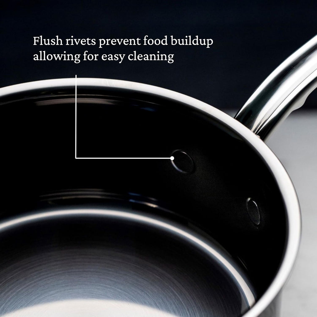 Hestan NanoBond Molecular Titanium Saucepan with Lid, 2-Quart - PFAS-Free Stainless Steel, 4x Stronger, 1050°F Oven Safe, Induction Compatible, Handcrafted Italy