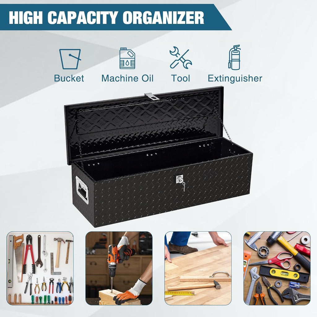 Aluminum Truck Tool Box Jobsite Storage Box Toolbox Chest Cabinet Heavy Duty Truck Bed Toolbox Gangboxes Tools Organizer Pick Up Truck Bed RV Trailer With Side Handles