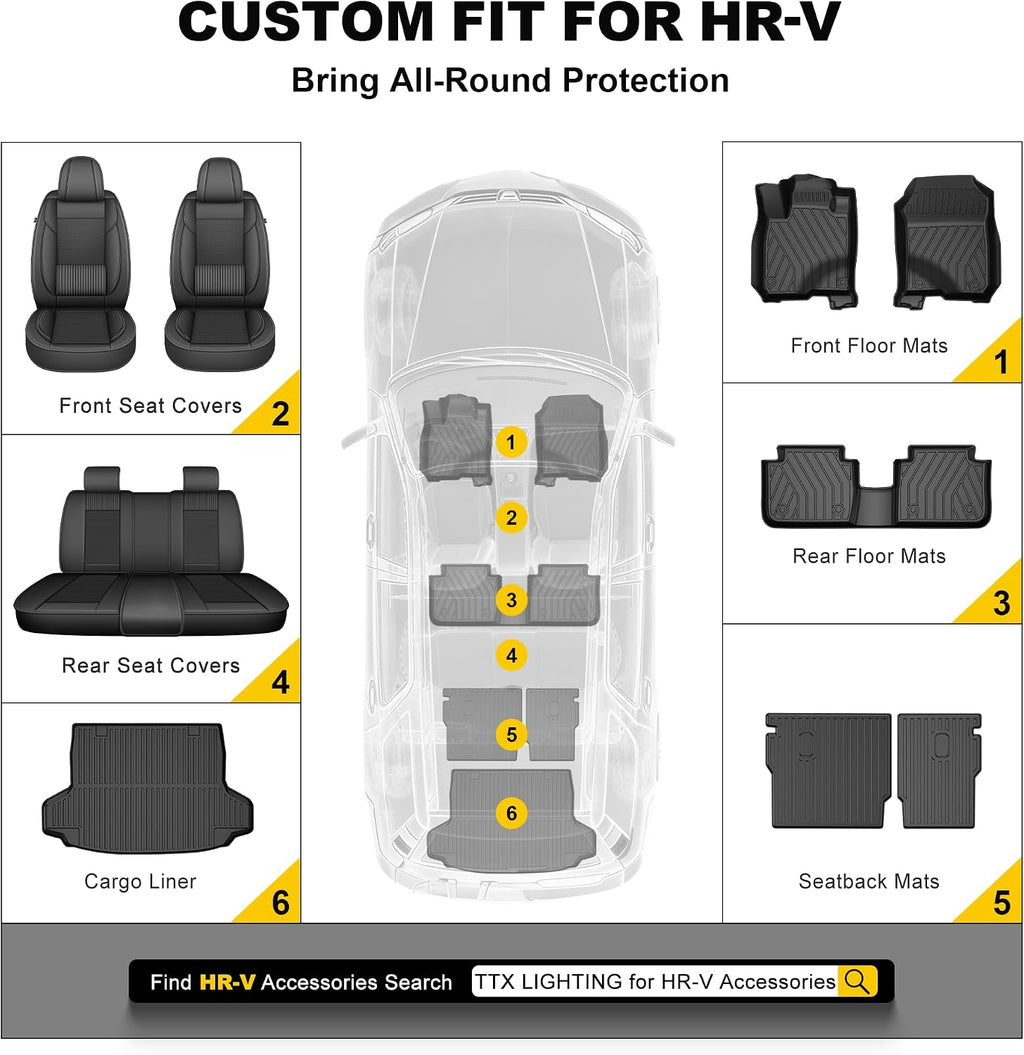 Full Set Floor Mats Fit for Honda HRV 2023-2027 Sport/LX/EX-L | for Acura ADX 2025-2026, All Weather TPE Custom Fit HR-V Floor Liners 1st & 2nd Row & Seat Back Mat & Cargo Mat