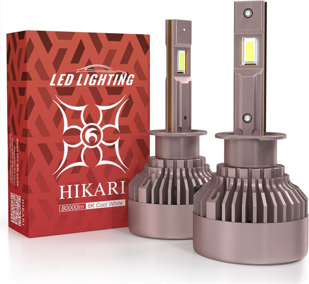 HIKARI WINGS H1 Fog Light, 80000LM Pure White 6000K LED Bulbs, Plug & Play IP68 Waterproof Pack of 2