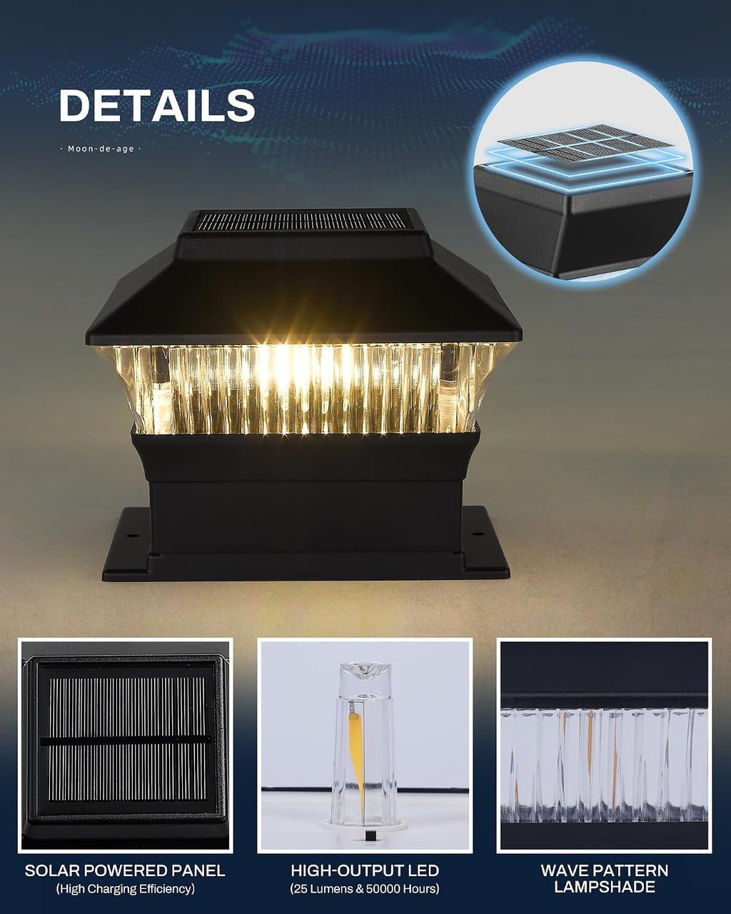 4x4 4x6 Fence Lights Solar Powered, Outdoor Post Cap Lights Yard Deck Garden Patio Mailbox Decorations 25 Lumens, 3000K Ip65 Waterproof, Black - 10 Pack