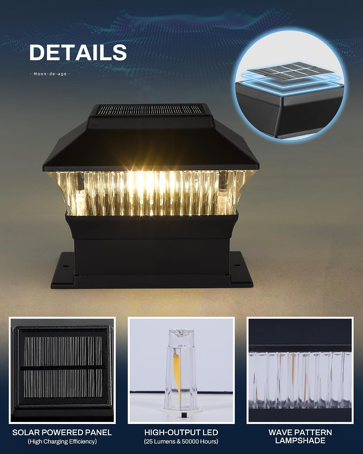 4x4 4x6 Fence Lights Solar Powered, Outdoor Post Cap Lights Yard Deck Garden Patio Mailbox Decorations 25 Lumens, 3000K Ip65 Waterproof, Black - 10 Pack