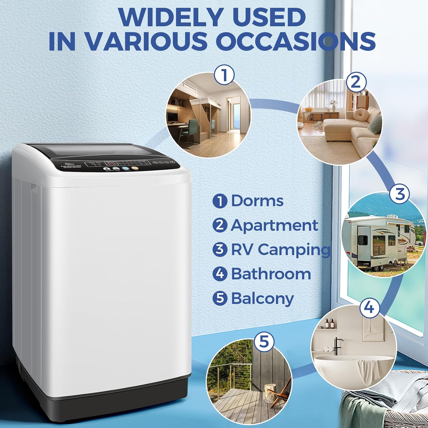 Nictemaw Portable Washing Machine 20Lbs Portable Washer Machine with Drain Pump, 2.8 Cu.ft Washer and Dryer Combo with 10 Programs 8 Water Levels Compact Washer for Apartments- Slow-Close Glass Cover