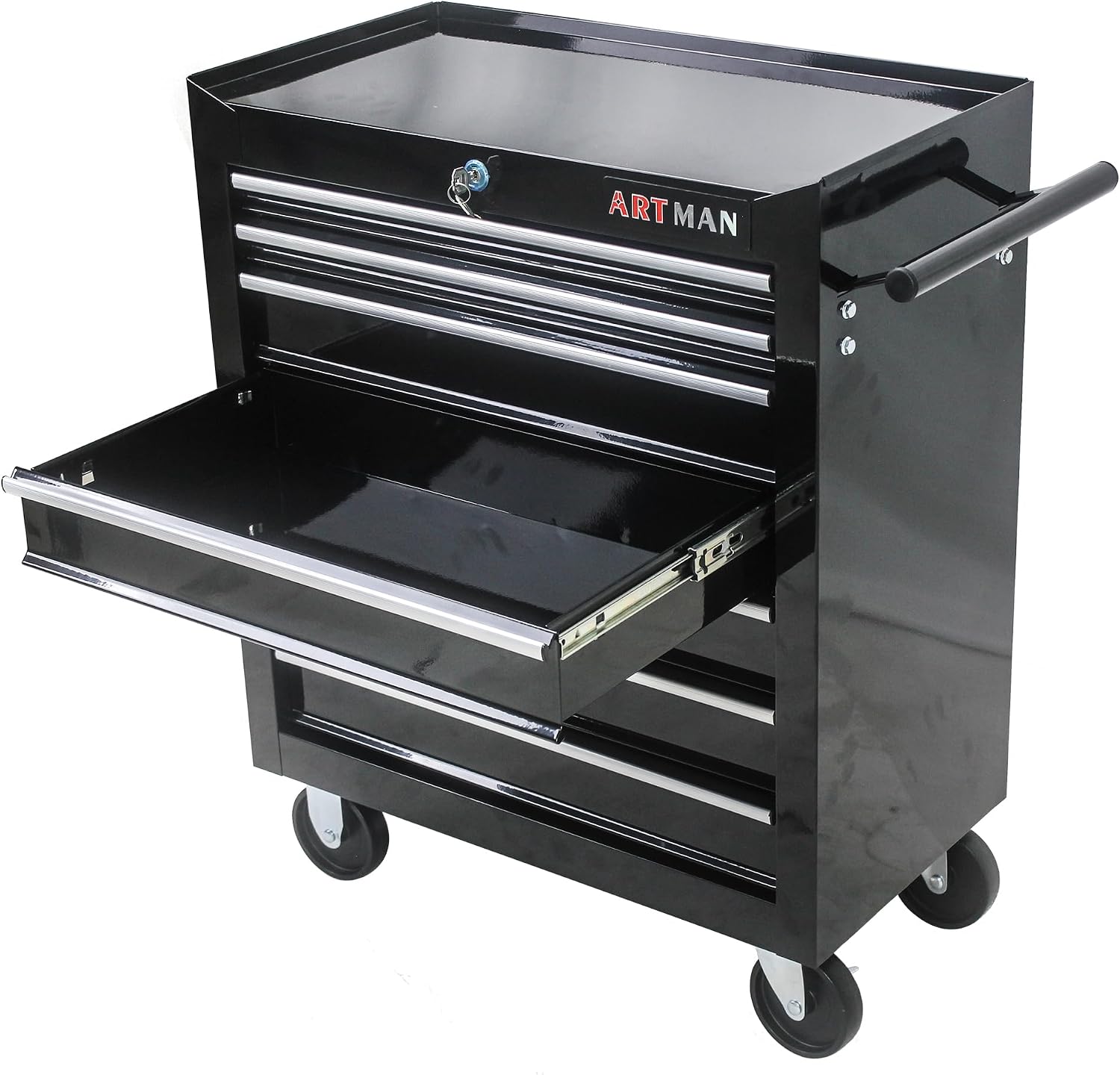 Rolling Tool Cart with 7 Drawers, Lockable Heavy-Duty Steel Cabinet on Wheels, 1000 lb Capacity, Ball-Bearing Slides, Powder-Coated Finish, Black