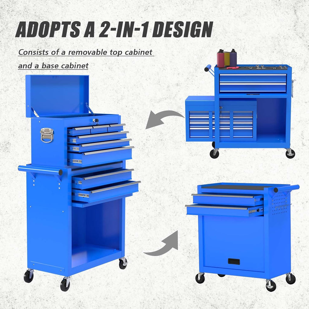 8-Drawer Tool Chest with Wheels,High Capacity Rolling Tool Box with Wheels,Locking Mechanical Tool Chest,Metal Tool Box for Garage Workshop (Blue)