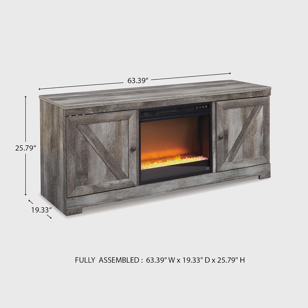Signature Design by Ashley Wynnlow Farmhouse 63' TV Stand for TVs up to 72' with Electric Fireplace, Light Gray