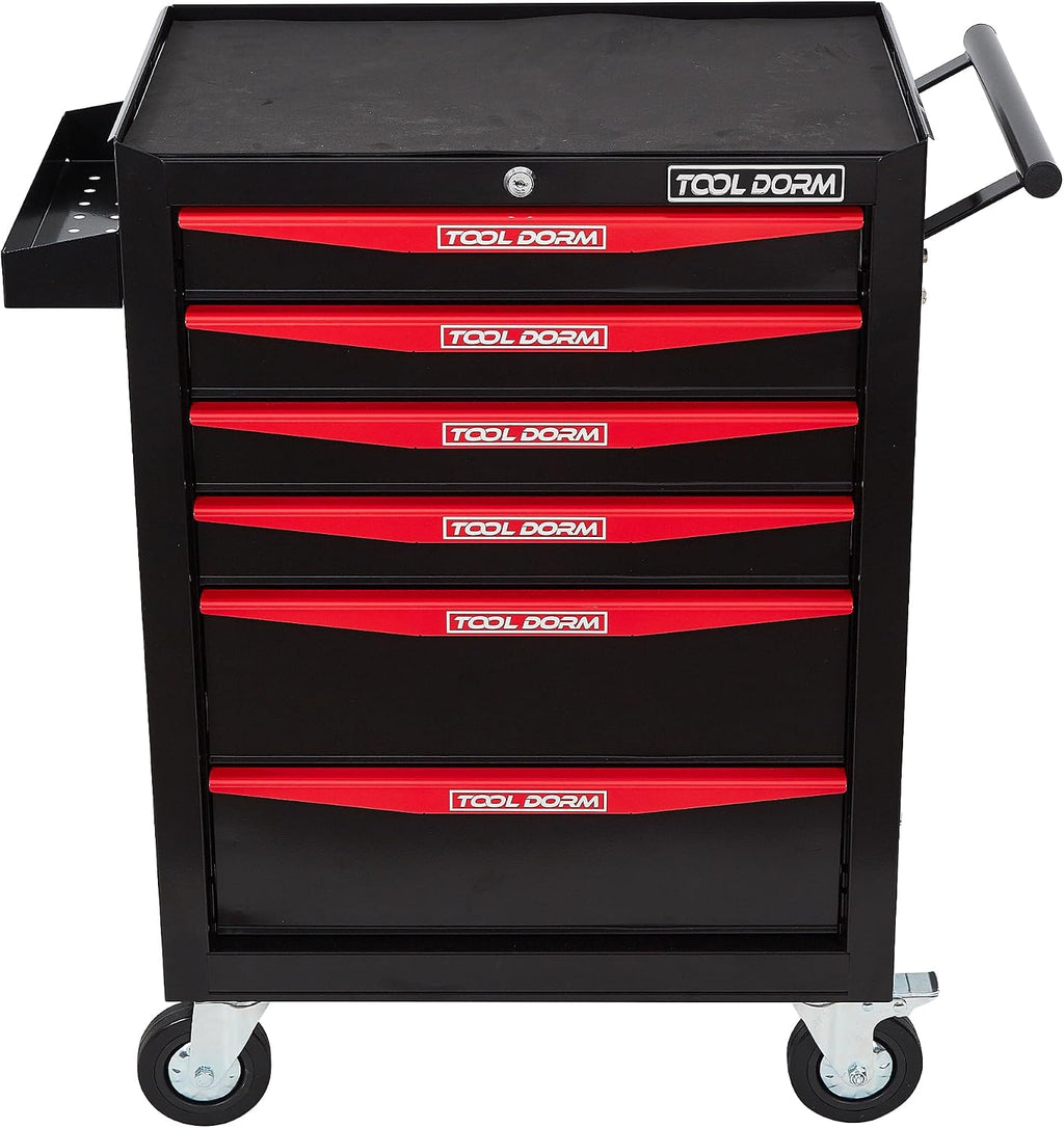Rolling Tool Chest with Wheels, 6-Drawer Small Tool Cabinet, Metal Rolling Tool Box with Wheels and Locking System for Garage Warehouse Workshop Office Organizers and Storage (Black)