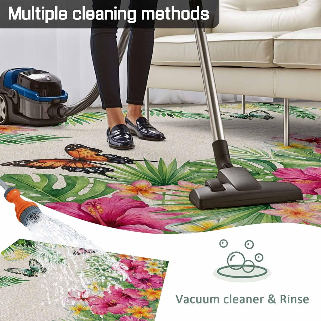 Outdoor Rug 6x9ft Vintage Tropical Plants Butterflies Patio Area Rugs Waterproof Easy Cleaning Non Shedding Thick Mats Gardenia Flower Carpet for Indoor Outdoor Porch Deck Backyard Balcony