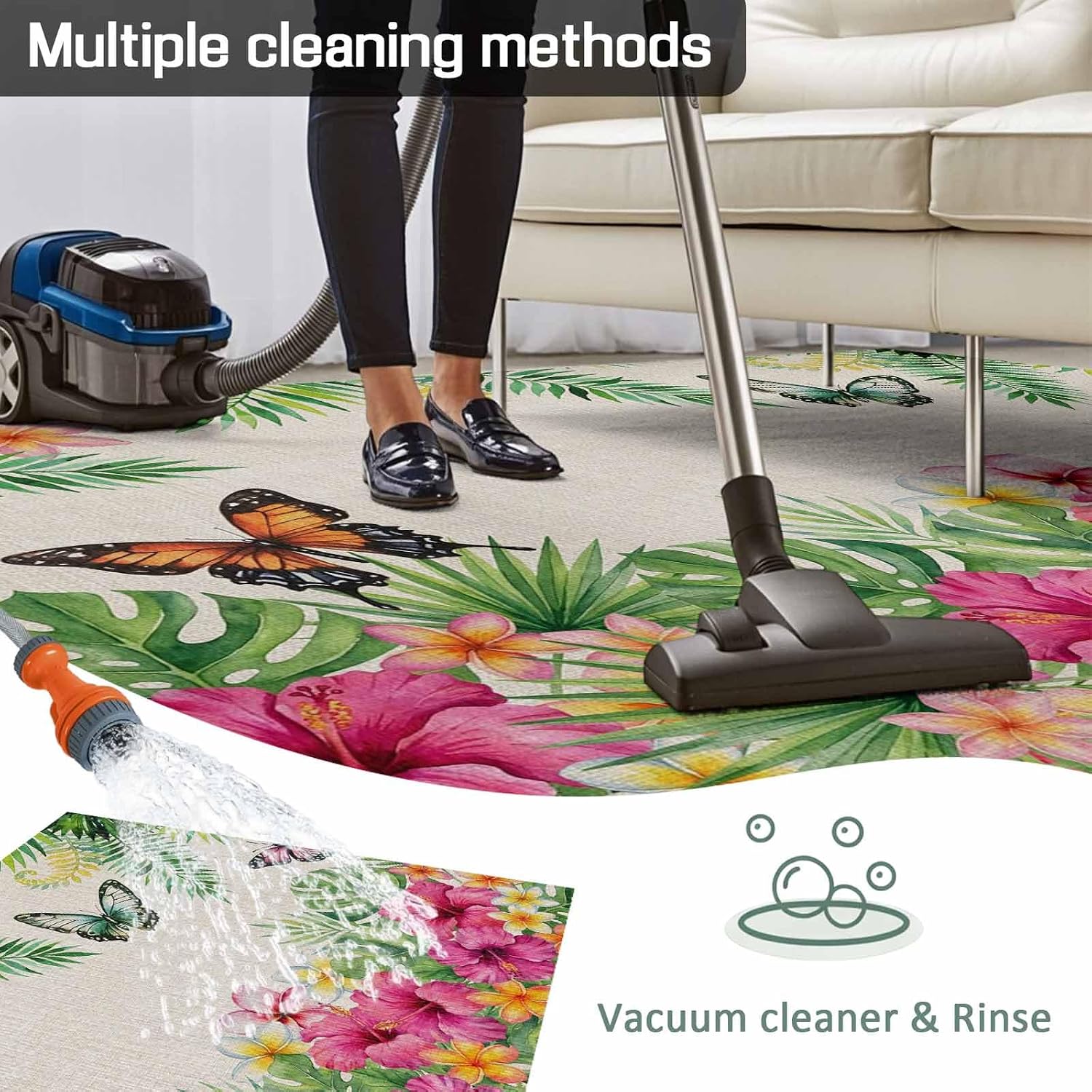 Outdoor Rug 6x9ft Vintage Tropical Plants Butterflies Patio Area Rugs Waterproof Easy Cleaning Non Shedding Thick Mats Gardenia Flower Carpet for Indoor Outdoor Porch Deck Backyard Balcony