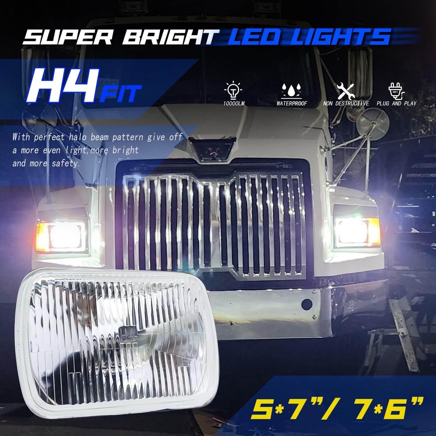 gigididi For Chevy Malibu 1978-1981 El Camino,LED Light Bulbs,7x6 inch H6054 Headlight Square Glass Lens Housing+H4 High&Low Sealed Beam Headlight Lamp for Cars, Truck and Van, 4 PCS