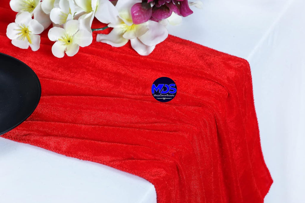 MDS Pack of 25 Wedding 12 x 108 inch Velvet Table Runner for Wedding Banquet Decor for Table Runners - Red