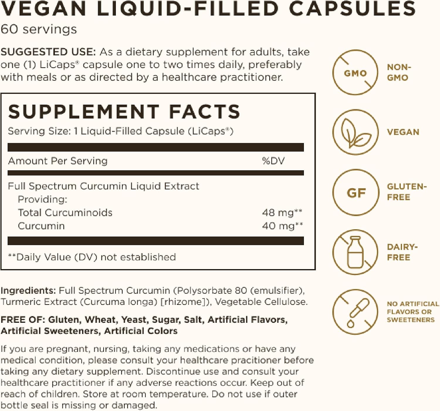 Solgar Full Spectrum Curcumin - 60 LiCaps, Pack of 3 - Superior Absorption - Brain, Joint & Immune Health - Non-GMO, Vegan, Gluten Free, Dairy Free - 180 Total Servings